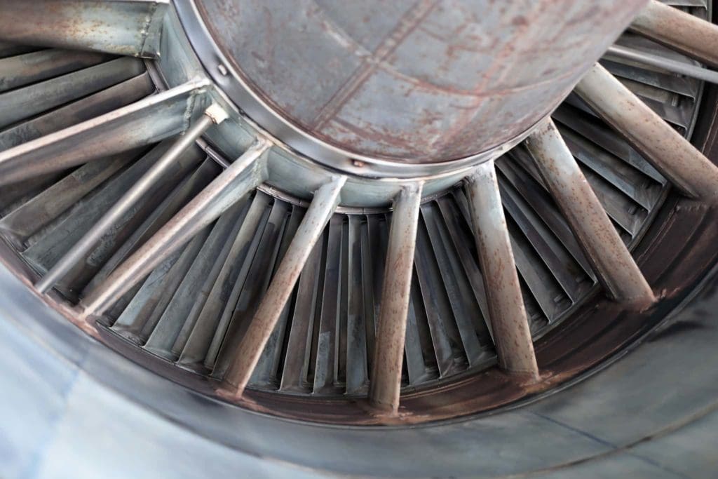 Close up of aircraft engine with corrosion